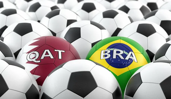 Brezilya Katar Futbol Maçı Brezilya Deri Toplar Katar Ulusal Renkleri — Stok fotoğraf