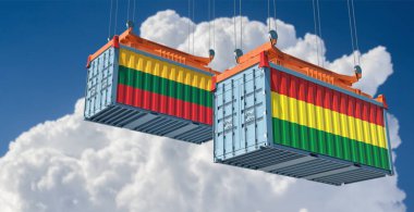 Bolivya ve Litvanya ulusal bayraklı konteynırlar. 3B Hazırlama 