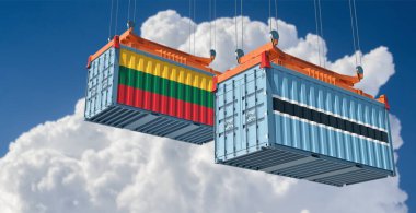 Botswana ve Litvanya ulusal bayraklı konteynırlar. 3B Hazırlama 