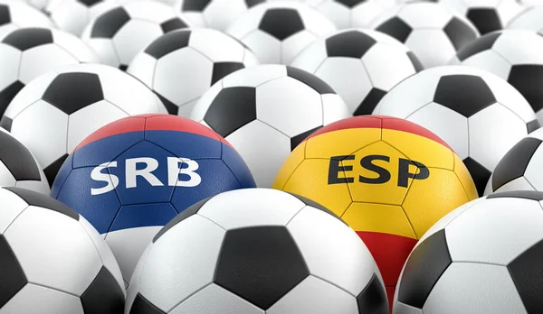 Espagne Serbie Soccer Match Boules Cuir Espagne Serbie Couleurs Nationales — Photo