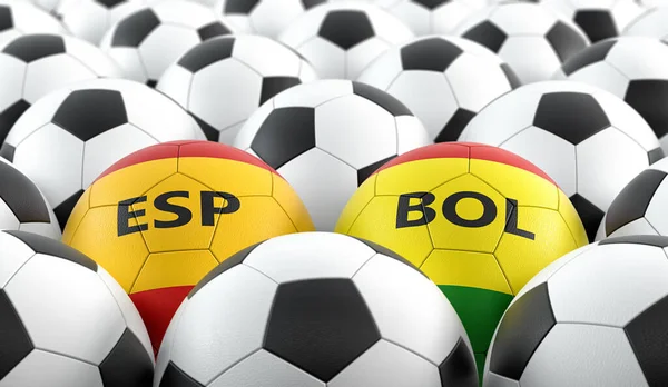 Bolivie Espagne Soccer Match Boules Cuir Bolivie Espagne Couleurs Nationales — Photo