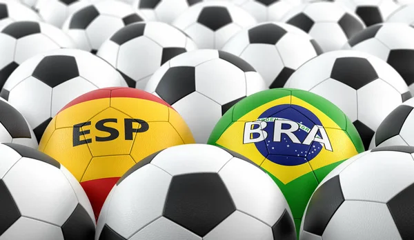 Brésil Espagne Soccer Match Boules Cuir Brésil Espagne Couleurs Nationales — Photo