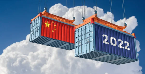 Trading 2022 Freight Container China National Flag Isolated White Rendering — Stock Photo, Image