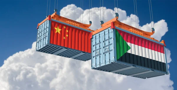 Freight Containers China Sudan National Flags Rendering — Stock Photo, Image