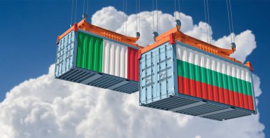 İtalya ve Bulgaristan ulusal bayraklı yük konteynerleri. 3B Hazırlama 