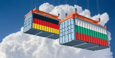 Almanya ve Bulgaristan 'ın ulusal bayraklı nakliye konteynerleri. 3B Hazırlama 