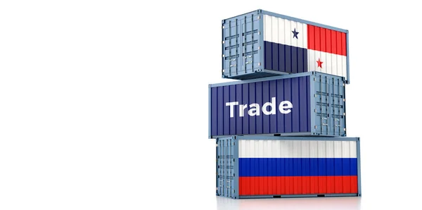 Freight Containers Russia Panama Flags Rendering — Stock Photo, Image