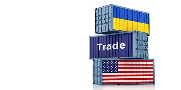 Freight Containers Usa Ukraine National Flags Rendering — Stock Photo, Image