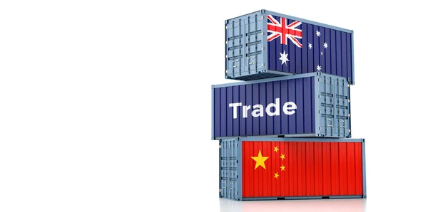 オーストラリアと中国国旗の貨物コンテナ 3Dレンダリング — ストック写真