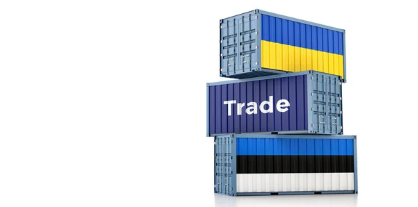 Vrachtcontainers Met Nationale Vlaggen Van Oekraïne Estland Weergave — Stockfoto