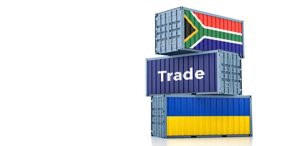 Cargo Containers Ukraine South Africa National Flags Rendering — Stock Photo, Image