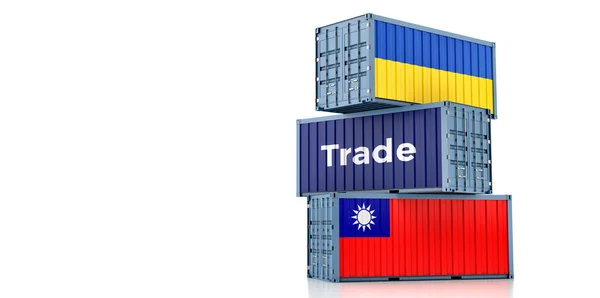 Cargo Containers Ukraine Taiwan National Flags Rendering — Stock Photo, Image