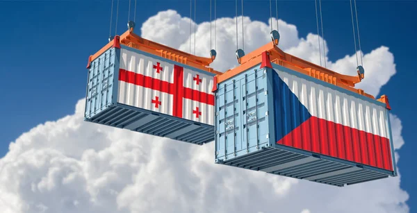 ジョージアおよびチェコ共和国国旗の貨物コンテナ 3Dレンダリング — ストック写真