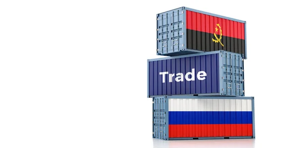 Cargo Containers Russia Angola National Flags Rendering — Stock Photo, Image