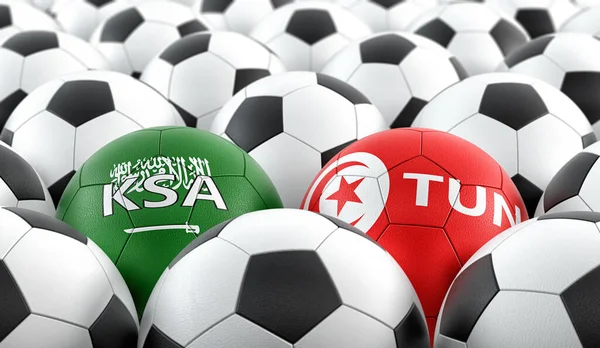 Σαουδική Αραβία Εναντίον Τυνησίας Ποδόσφαιρο Αγώνα Μπάλες Ποδοσφαίρου Στη Σαουδική — Φωτογραφία Αρχείου