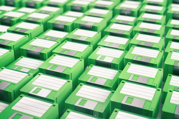Veel Gloednieuwe Groene Floppy Discs Weergave — Stockfoto