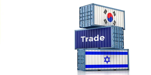 Cargo Containers South Korea Israel National Flags Rendering — Stock Photo, Image