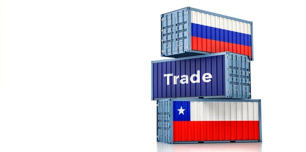 Frachtcontainer Mit Chilenischen Und Russischen Nationalflaggen Rendering — Stockfoto