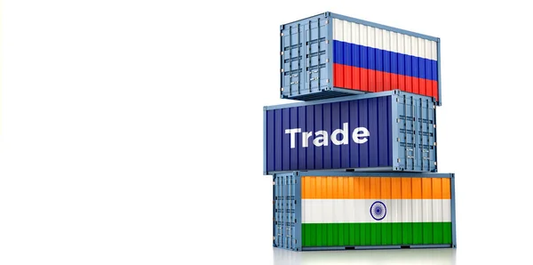 Cargo Containers India Russia National Flags Rendering — ストック写真