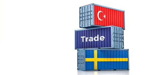 Cargo Containers Sweden Turkey National Flags Rendering —  Fotos de Stock