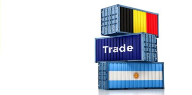 Arjantin ve Belçika bayraklı kargo konteynerleri. 3B Hazırlama