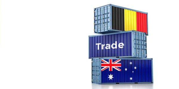 Cargo Containers Australia Belgien National Flags Rendering — Fotografia de Stock