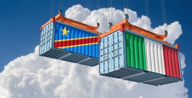 İtalya ve Demokratik Kongo Cumhuriyeti 'nin kargo konteynırları. 3D Rending.