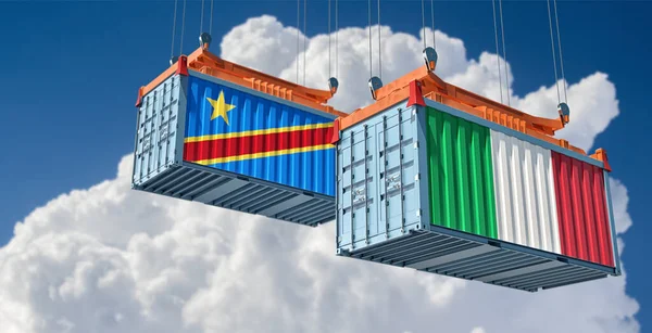 İtalya ve Demokratik Kongo Cumhuriyeti 'nin kargo konteynırları. 3D Rending.