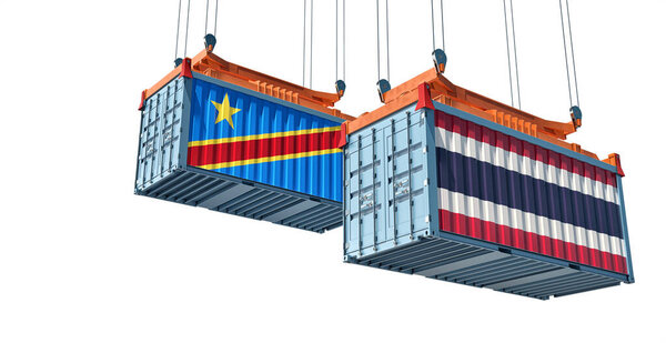 Грузовые контейнеры с национальными флагами Таиланда и Демократической Республики Конго. 3D рендеринг