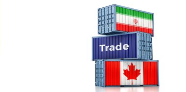 İran ve Kanada ulusal bayraklı kargo konteynerleri. 3B Hazırlama