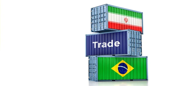 Cargo Containers Iran Brazil National Flags Rendering — 스톡 사진