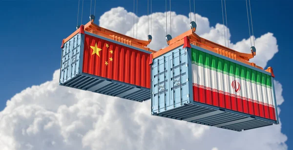 Cargo Containers Iran China National Flags Rendering — Stock Photo, Image
