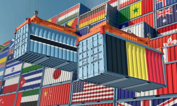 Cargo Containers Belgium Botswana National Flags Rendering — Foto Stock