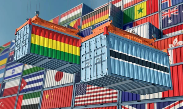 Cargo Containers Bolivia Botswana National Flags Rendering — Foto Stock