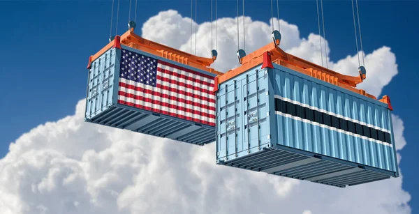Cargo Containers Usa Botswana National Flags Rendering — Foto Stock