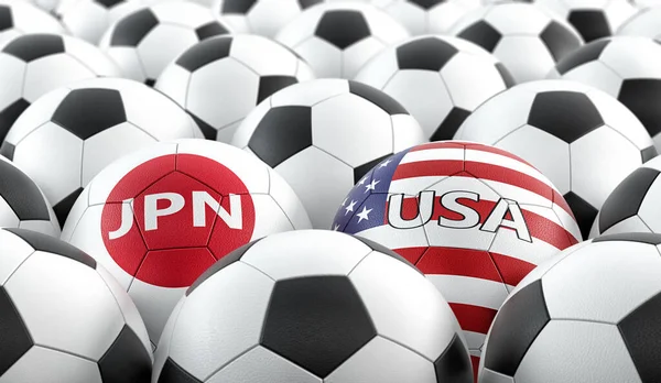 Match Football Japon États Unis Boules Cuir Aux Couleurs Nationales Images De Stock Libres De Droits