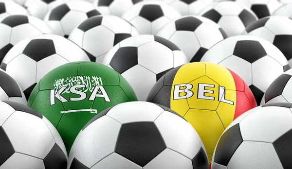 Βέλγιο Εναντίον Σαουδικής Αραβίας Ποδόσφαιρο Αγώνα Δερμάτινες Μπάλες Στο Βέλγιο — Φωτογραφία Αρχείου