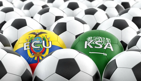 Εκουαδόρ Εναντίον Σαουδικής Αραβίας Ποδόσφαιρο Αγώνα Δερμάτινες Μπάλες Εκουαδόρ Και — Φωτογραφία Αρχείου