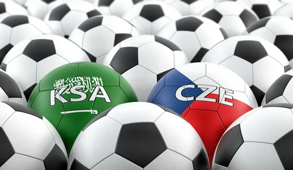 Τσεχία Εναντίον Σαουδικής Αραβίας Ποδόσφαιρο Αγώνα Δερμάτινες Μπάλες Στην Τσεχική — Φωτογραφία Αρχείου