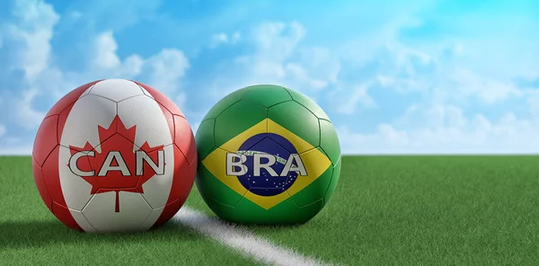Brazília Canada Soccer Match Labdarúgólabda Brazíliában Kanadában Nemzeti Színek Focipályán — Stock Fotó