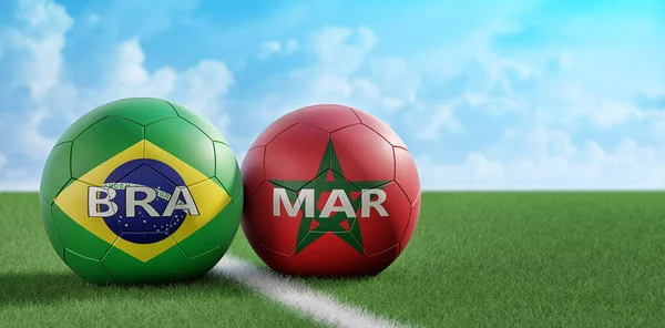 Brazil Morocco Soccer Match Leather Balls Brazil Morocco National Colors — Stock Fotó