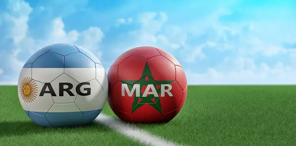 Argentine Maroc Soccer Match Balles Cuir Aux Couleurs Nationales Argentine — Photo