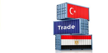  Türkiye ve Mısır ulusal bayraklı kargo konteynerleri. 3B Hazırlama