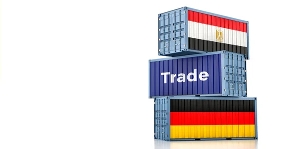 Frachtcontainer Mit Deutscher Und Ägyptischer Nationalflagge Rendering — Stockfoto