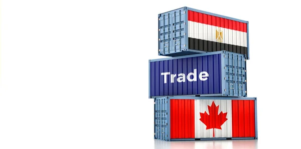 Cargo Containers Canada Egypt National Flags Rendering — Stock Photo, Image