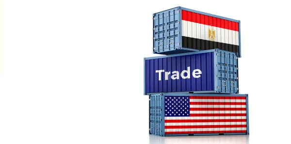 Frachtcontainer Mit Nationalflaggen Der Usa Und Ägyptens Rendering — Stockfoto
