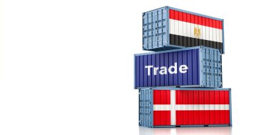 Danimarka ve Mısır ulusal bayraklı kargo konteynerleri. 3B Hazırlama