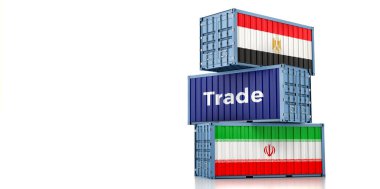 İran ve Mısır ulusal bayraklı kargo konteynerleri. 3B Hazırlama