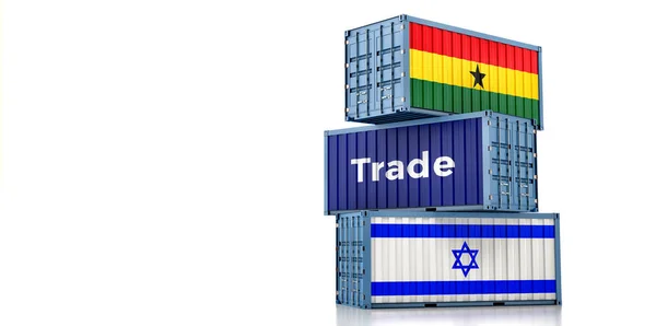 装有以色列和加纳国旗的货物集装箱 3D渲染 — 图库照片