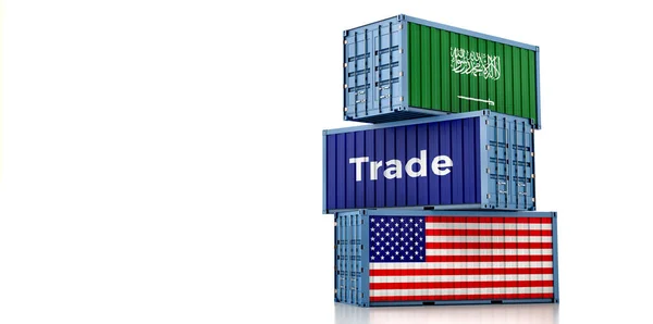 Cargo Containers Usa Saudi Arabia National Flags Rendering — Stock Photo, Image